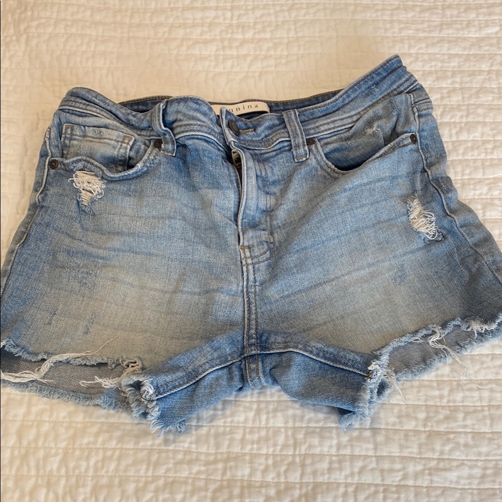 Light Blue Distressed Denim Shorts